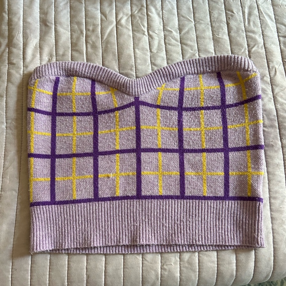 Princess Polly Lavender and Mustard Plaid Top